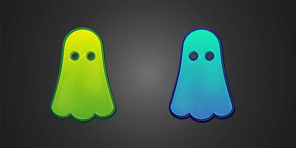 Zielony Niebieski Ghost Ikona Izolowana Czarnym Tle Wesołego Halloween Wektor — Wektor stockowy