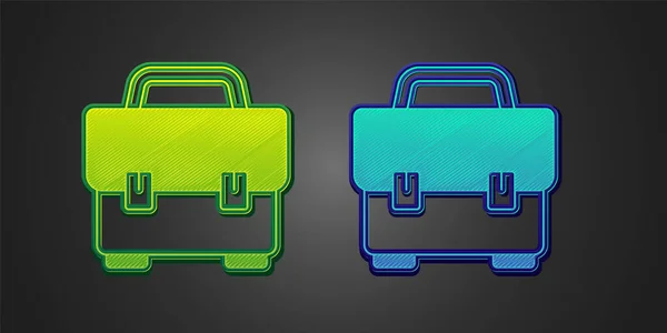 绿色和蓝色工具箱图标孤立在黑色背景 工具箱标志 — 图库矢量图片