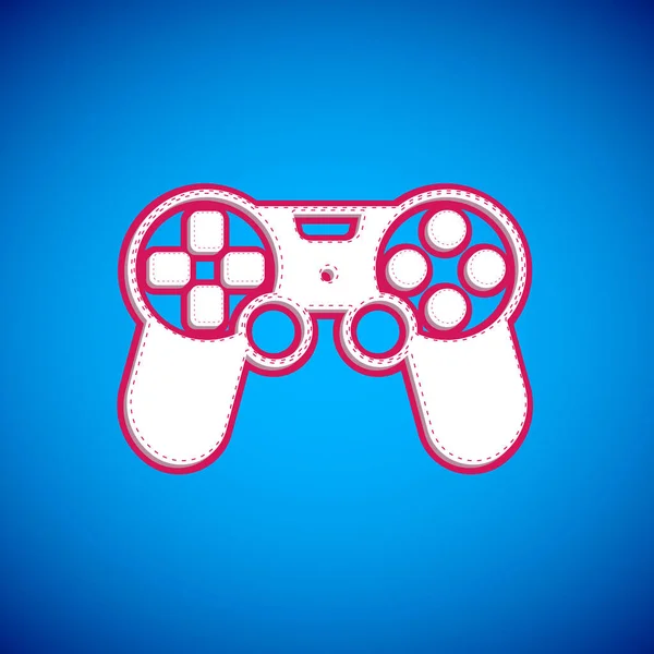 White Game Controller Joystick Game Console Icon Isolated Blue Background — Stock Vector