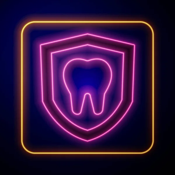 Néon Brilhante Ícone Proteção Dental Isolado Fundo Preto Dente Logótipo —  Vetores de Stock