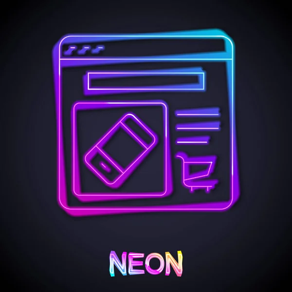 Izzó Neon Line Online Vásárlás Képernyőn Ikon Elszigetelt Fekete Háttér — Stock Vector