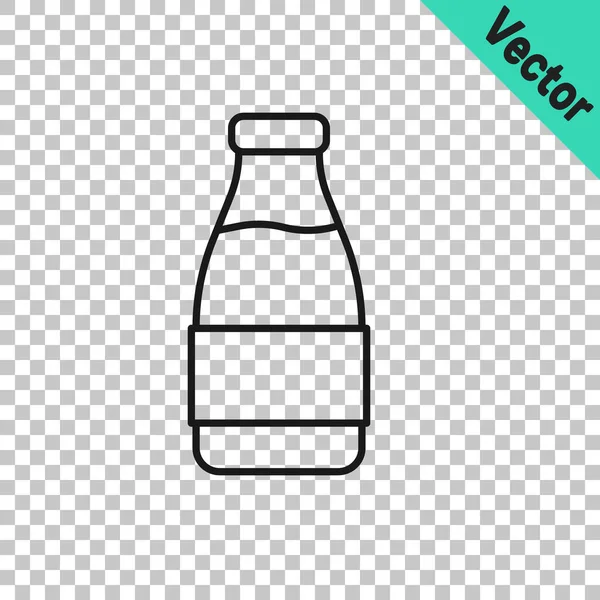 Black Line Closed Glass Bottle Milk Icon Isolated Transparent Background — Stock Vector