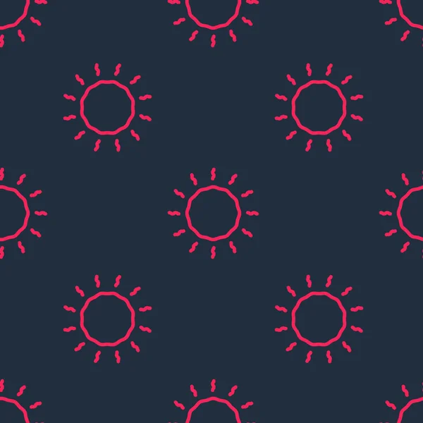 Rote Linie Sun Symbol Isoliert Nahtlose Muster Auf Schwarzem Hintergrund — Stockvektor