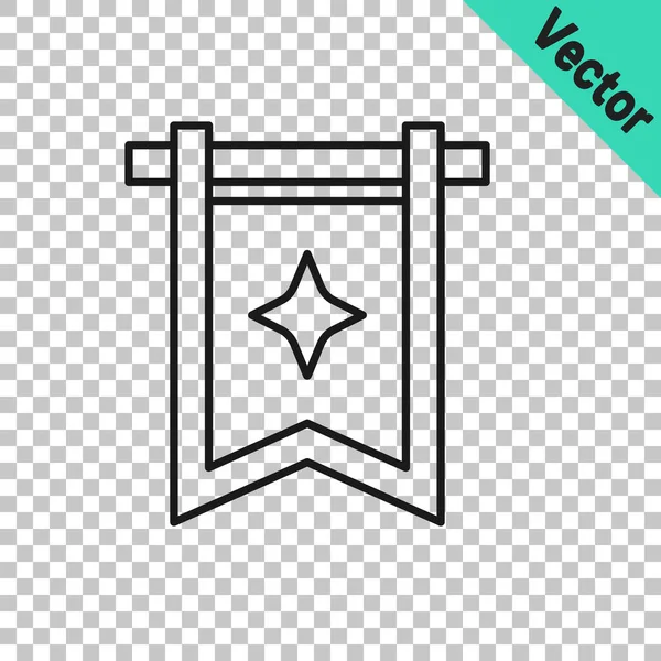 Línea Negra Icono Bandera Medieval Aislado Sobre Fondo Transparente País — Vector de stock