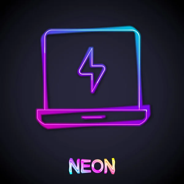 Zářící Neonová Čára Ikona Notebooku Izolovaná Černém Pozadí Počítačový Sešit — Stockový vektor