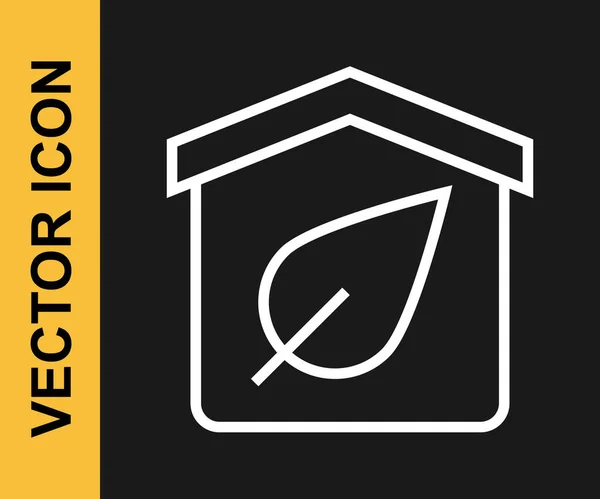Weiße Linie Eco Friendly House Icon Isoliert Auf Schwarzem Hintergrund — Stockvektor