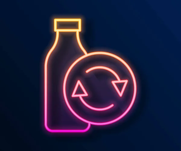 Leuchtende Neon Linie Recycling Plastikflasche Symbol Isoliert Auf Schwarzem Hintergrund — Stockvektor
