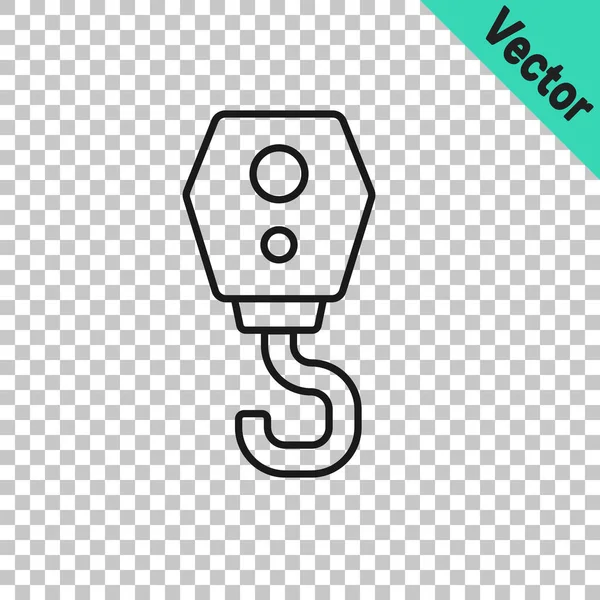 Línea Negra Icono Gancho Grúa Aislado Sobre Fondo Transparente Icono — Vector de stock