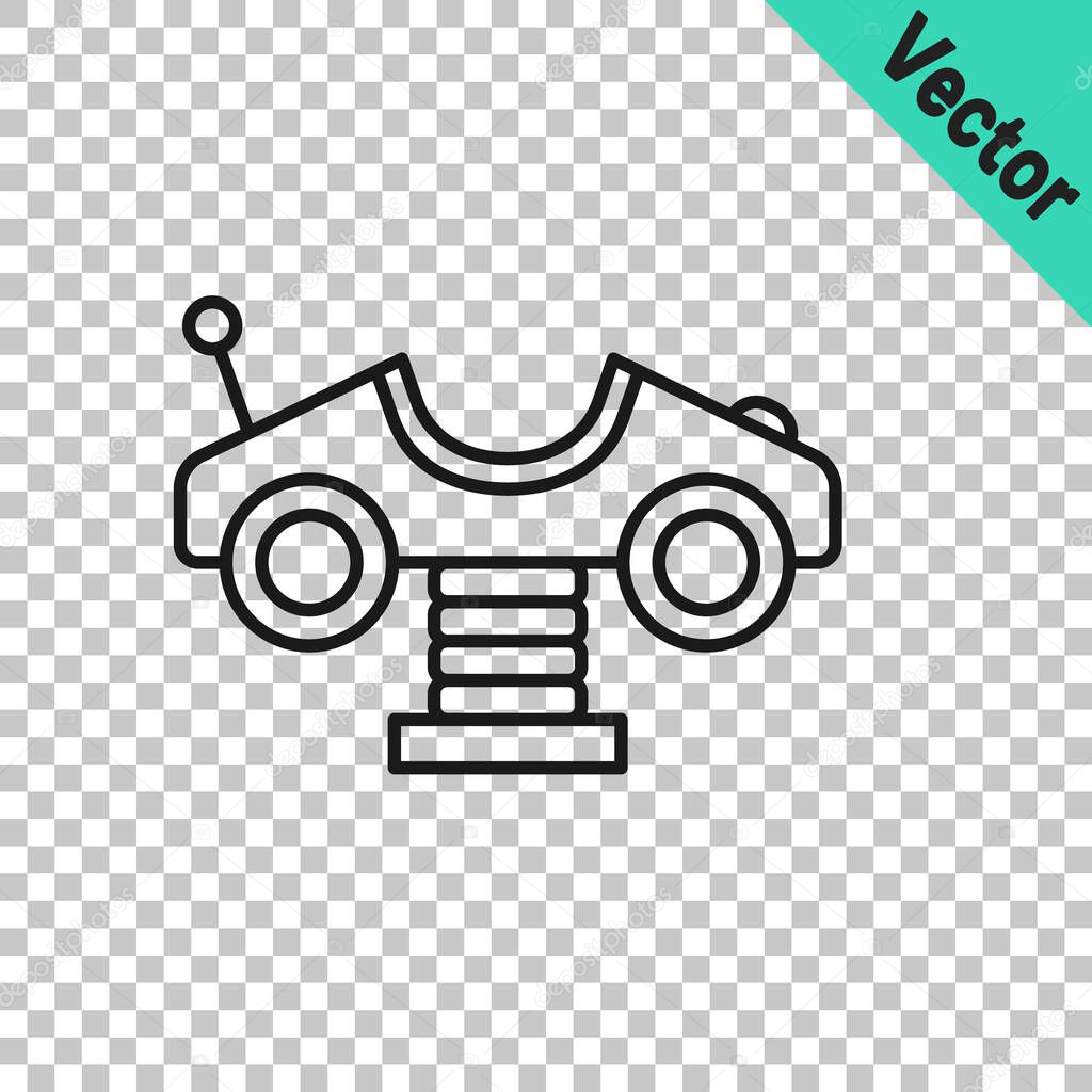 Black line Swing car on the playground icon isolated on transparent background. Childrens carousel with car. Amusement icon.  Vector