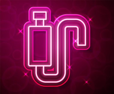 Parlayan neon hattı araba egzozu simgesi kırmızı arkaplanda izole edildi. Egzoz borusu. Vektör