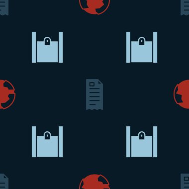 Dünya çapında, Finansal çek ve kağıt alışveriş torbasını sorunsuz bir şekilde ayarla. Vektör