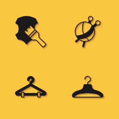 Deri, Askı gardırobu ve uzun gölgeli örgü iğneli iplik topu. Vektör