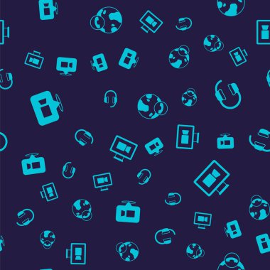 Video sohbet konferansı, kulaklıklar ve kusursuz şablona ayarlayın. Vektör