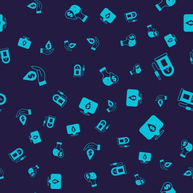 Petrol damlasını dolar sembolü, benzin istasyonu, benzin test tüpü ve pürüzsüz desen ile ayarlayın. Vektör