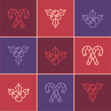 Çizgili baston şekeri, viburnum ve ikonlu şekeri yerleştir. Vektör