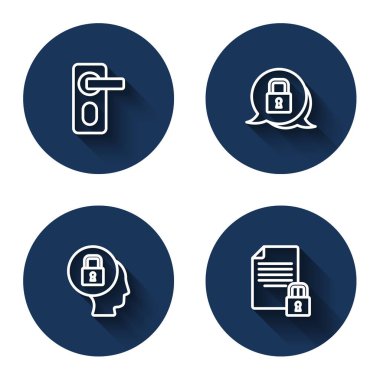 Parmak izi kapı kilidi, kilit ve belge ayarlayın ve uzun gölgelerle. Mavi daire düğmesi. Vektör