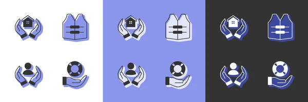 Set Lifebuoy Hand House Insurance Jacket Icon Vector — Stock Vector