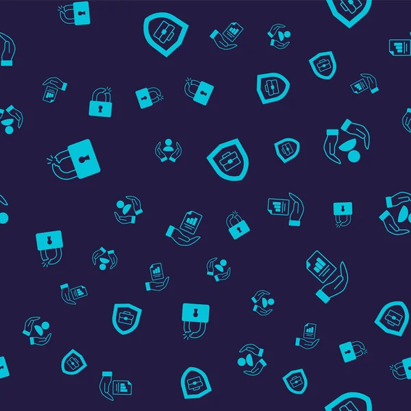 Kırık ya da kırık kilit, hayat sigortası kalkan ve sözleşmeli el çantası, kusursuz desen. Vektör