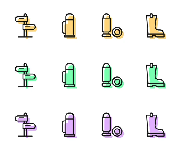 Set Line Bullet Silniční Dopravní Značka Termoska Kontejner Vodotěsné Gumové — Stockový vektor