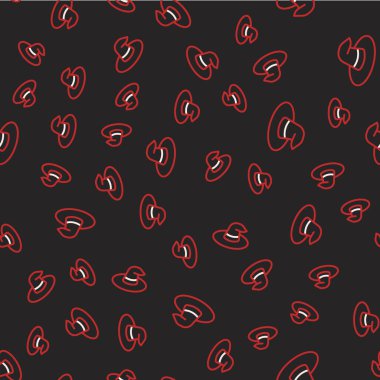 Çizgi Cadı şapkası simgesi siyah arkaplanda kusursuz desen izole etti. Mutlu Cadılar Bayramı Partisi. Vektör