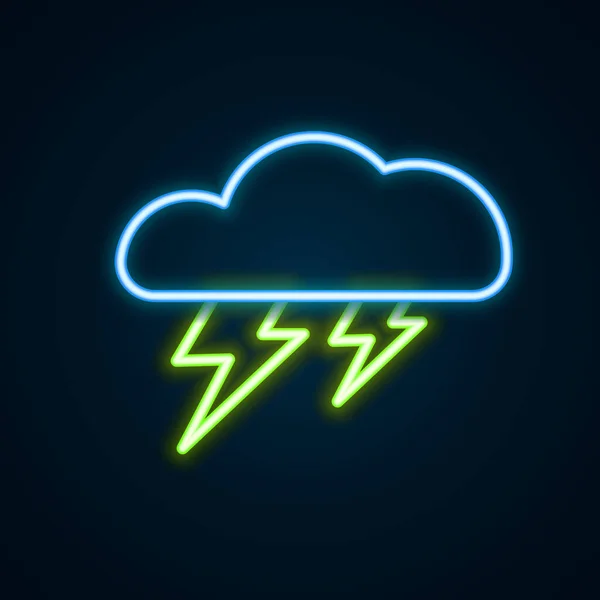 Glowing Neon Line Storm Icon Isolated Black Background Cloud Lightning — Stock Vector