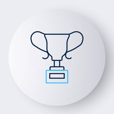 Beyaz arkaplanda çizgi ödülü ikonu izole edildi. Galibiyet ödülü sembolü. Şampiyonluk ya da yarışma kupası. Spor başarısı işareti. Renkli taslak konsepti. Vektör