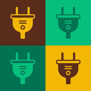 Pop Art Electric buji simgesi renk arkaplanında izole edildi. Bağlantı kavramı ve elektriğin kesilmesi. Vektör