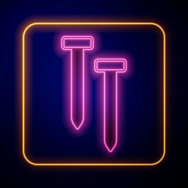 Parlayan neon metalik tırnak simgesi siyah arkaplanda izole edilmiş. Vektör