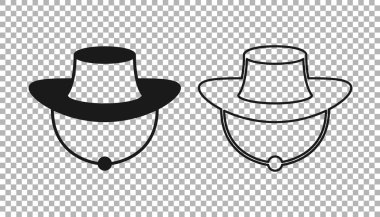 Siyah Balıkçı şapkası simgesi şeffaf arkaplanda izole edildi. Vektör