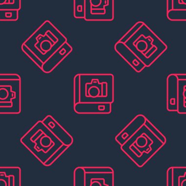 Kırmızı çizgi foto albüm galerisi simgesi siyah arkaplanda izole edilmiş kusursuz desen. Vektör