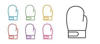 Beyaz arkaplanda çizgi boks eldiveni simgesi izole edildi. Simgeleri renklendirin. Vektör