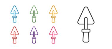 Beyaz arkaplanda çizgi Trowel simgesini ayır. Simgeleri renklendirin. Vektör