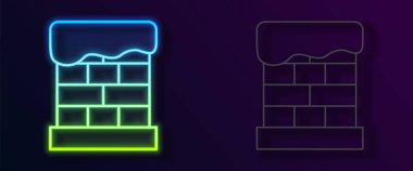 Parlayan neon hattı Noel bacası simgesi siyah arka planda izole edilmiş. Mutlu Noeller ve mutlu yıllar. Vektör