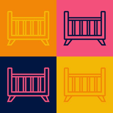 Pop Art Line Bebek Beşiği beşik yatak ikonu renk arkaplanında izole. Vektör