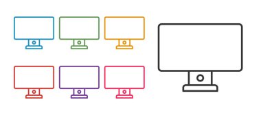 Bilgisayar monitörü simgesini beyaz arkaplanda izole et. Bilgisayar bileşeni işareti. Simgeleri renklendirin. Vektör