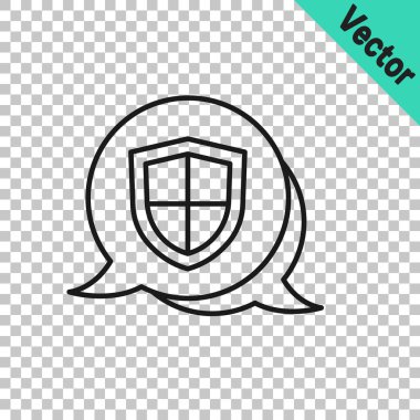 Siyah çizgi kalkan simgesi şeffaf arkaplanda izole edildi. Sigorta konsepti. Gardiyan. Güvenlik, güvenlik, koruma, gizlilik kavramı. Vektör