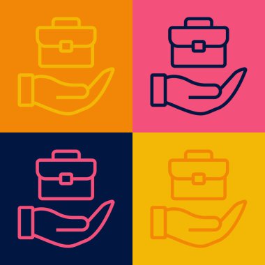 Pop Art Line Hand evrak çantası simgesini renkli arkaplanda izole etti. Sigorta konsepti. Güvenlik, güvenlik, koruma, konsept koruma. Vektör