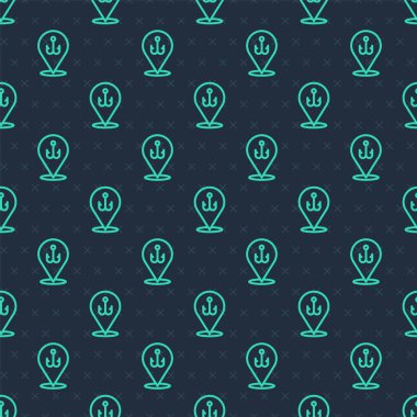 Yeşil çizgili olta kancası ikonu mavi arka planda izole edilmiş pürüzsüz desen. Balık oltası. Vektör