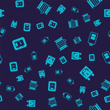 Elektrik panelini, batarya şarjını, elektrik kablosunu makaraya ve kusursuz desene ayarla. Vektör