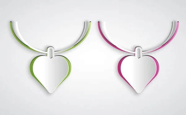 Collar Con Forma Corazón Forma Papel Icono Colgante Aislado Sobre — Vector de stock