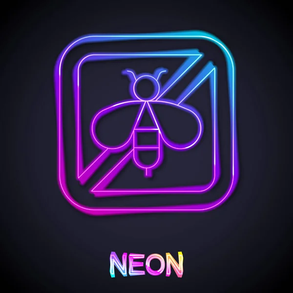 Świecąca Neon Linii Stop Ikona Pszczoły Izolowane Czarnym Tle Słodkie — Wektor stockowy