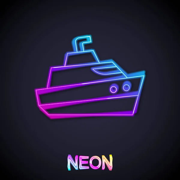 Glödande Neon Line Speedboat Ikon Isolerad Svart Bakgrund Vektor — Stock vektor