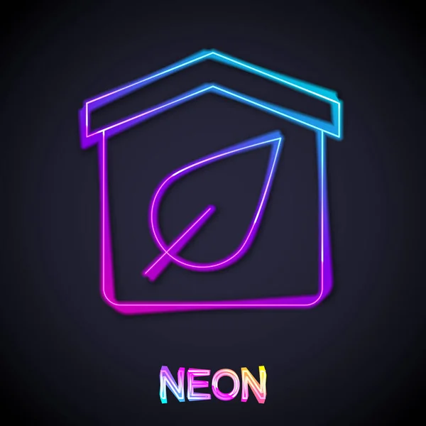 Zářící Neon Line Eco Přátelský Dům Ikona Izolované Černém Pozadí — Stockový vektor