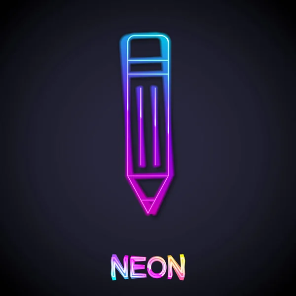Ligne Lumineuse Néon Crayon Avec Icône Gomme Isolée Sur Fond — Image vectorielle