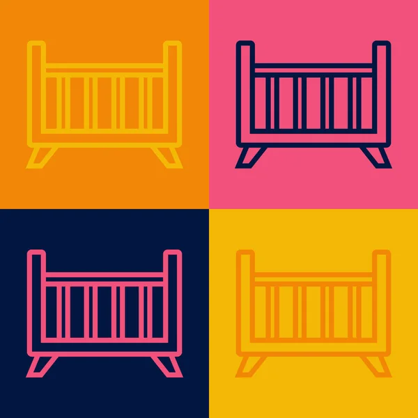 流行艺术线婴儿床婴儿床图标孤立的色彩背景 — 图库矢量图片