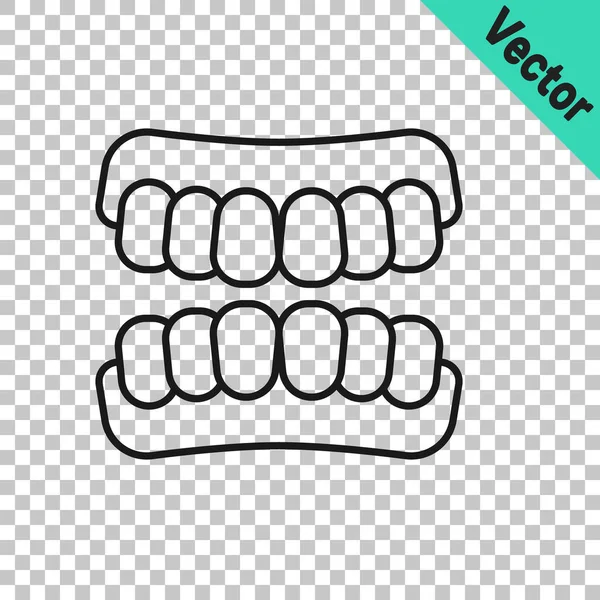 Black Line Dentures Model Icon Isolated Transparent Background Teeth Upper — Stock Vector