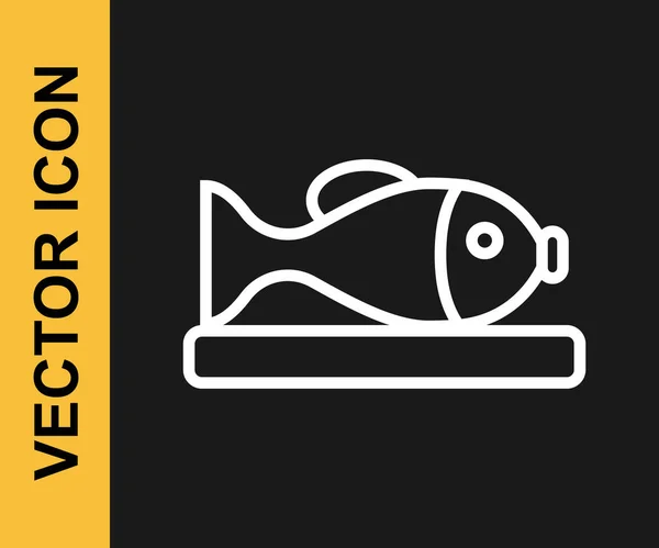 Weiße Linie Serviert Fisch Auf Einem Teller Symbol Isoliert Auf — Stockvektor