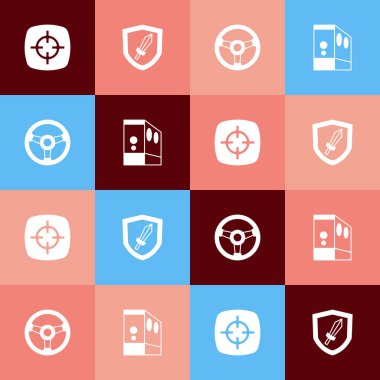 Pop Art Target sporunu, Kılıcı oyun için, yarış simülatörünü ve bilgisayar simgesini ayarla. Vektör