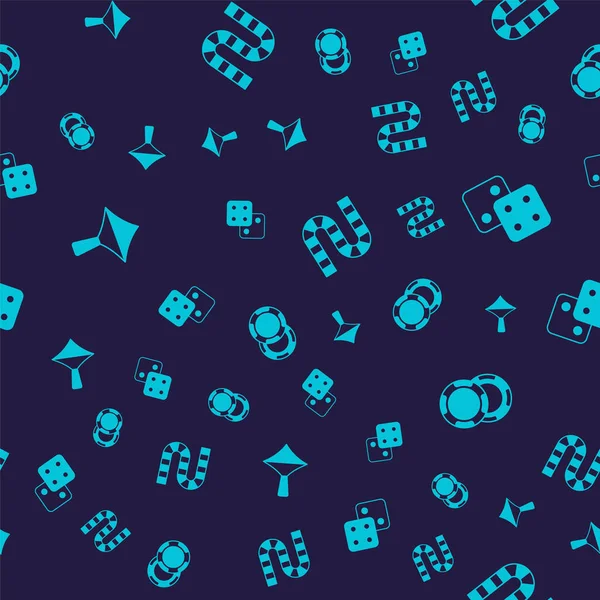 Whirligig oyuncağı, oyun zarları, masa oyunu ve kumarhane çiplerini pürüzsüz şablona ayarla. Vektör