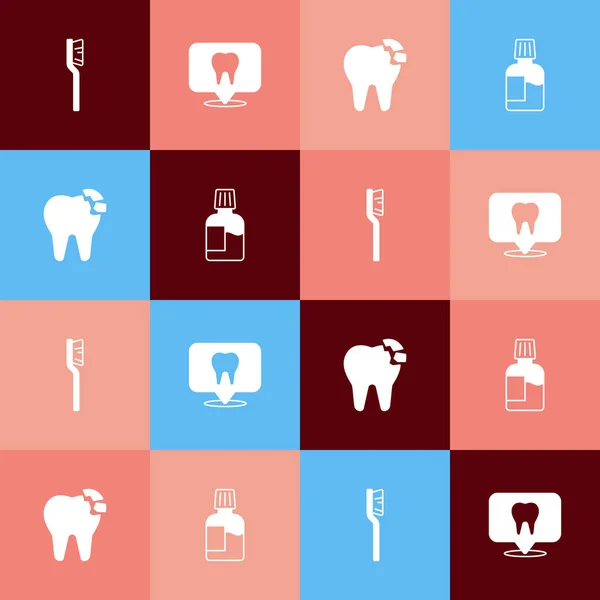 Set Pop Art Cepillo Dientes Ubicación Clínica Dental Diente Roto — Archivo Imágenes Vectoriales